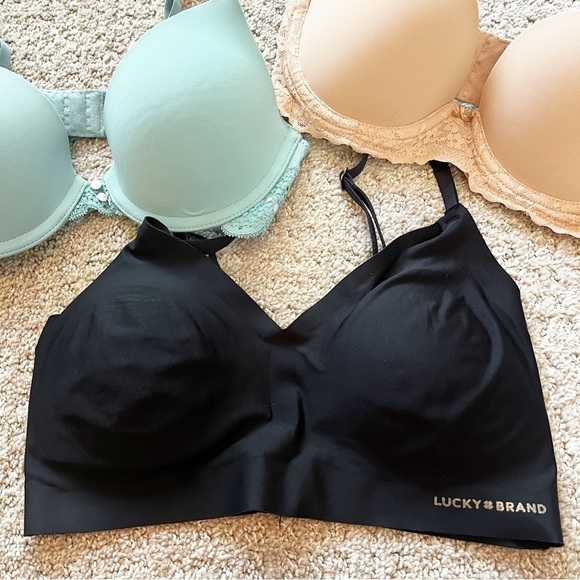 Aerie Bra 32B T-Shirt Bra Everyday Lace Trim Tan Black Green Push Up Lot 3x - Picture 4 of 15